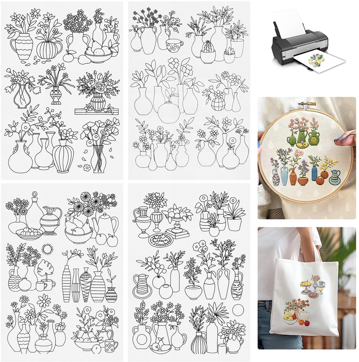 SnelShoppen - Pack van 8 Wateroplosbare Borduur Stencils - Zelfklevend Borduurpapier voor Beginners - Ideaal voor Cross Stitch en Borduren - Hoge Kwal