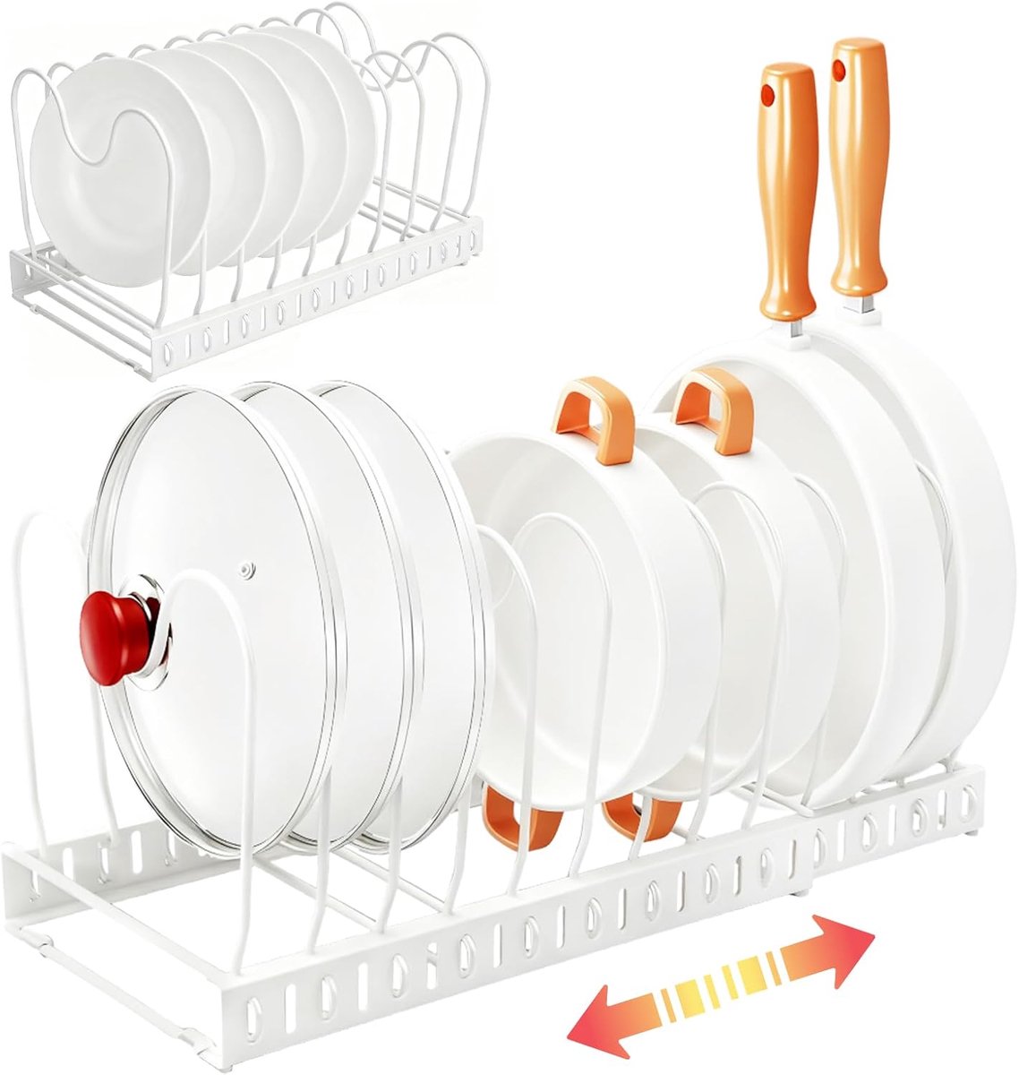 pannendekselhouder, pannenorganizer met 13 verstelbare verdelers, pannenhouder, lade, dekselhouder, bordorganizer voor kast, pannendeksel, opslag voor keuken, wit