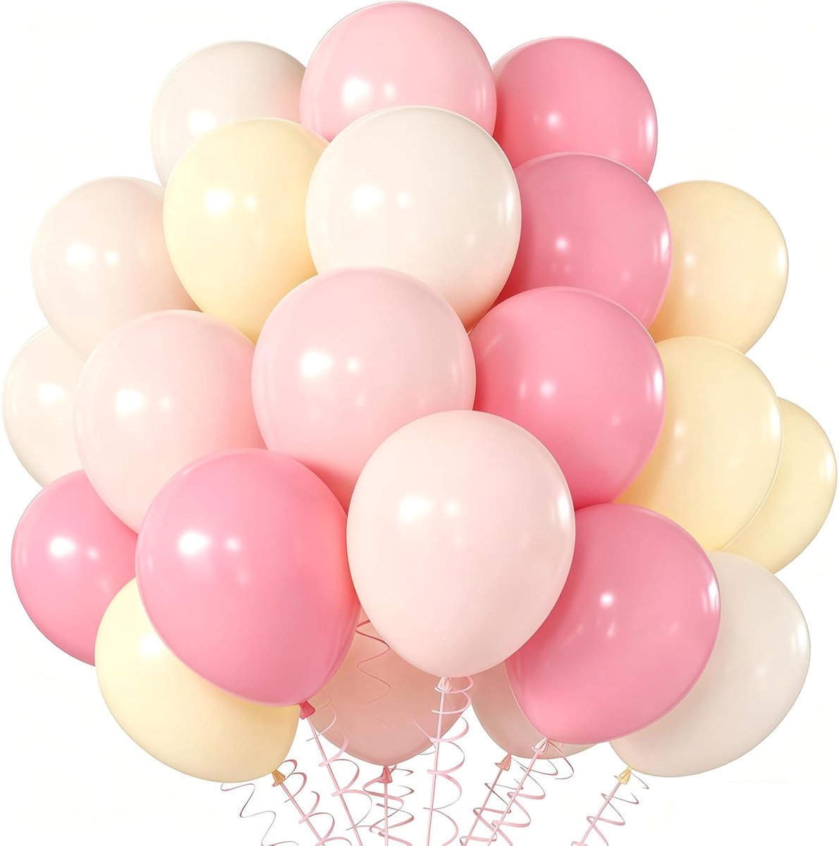 Ballonnen in maca-geel, maca-roze, lichtroze en wit, 30 cm luchtballonnen set voor verjaardag, bruiloft decoratie, macaron & schemerwit ballonnen voor prinsessenfeest, meisjesfeest