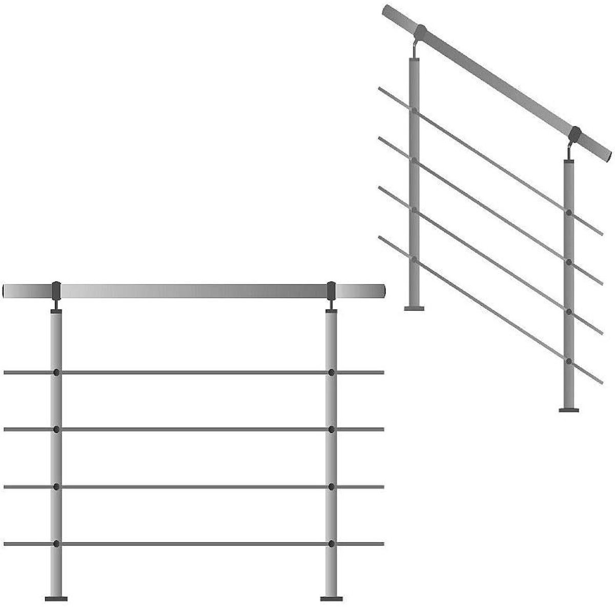 Roestvrijstalen Trapleuning - Railing Balustrade - Veiligheid Buiten - Gepolijst V2A Staal - Tot 200 cm - Zilver