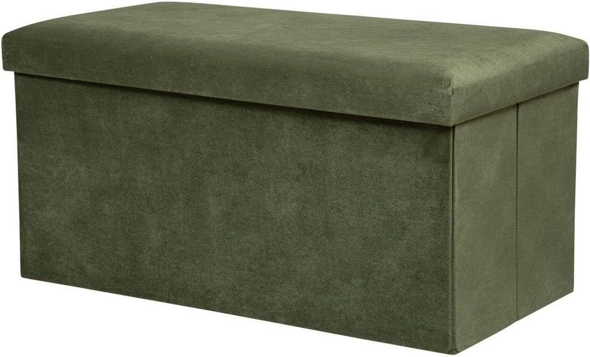 Opvouwbare Zitzak - Opberg Poef - Woonkamer Organisatie - Met Deksel - 76 x 38 cm - Kakigroen