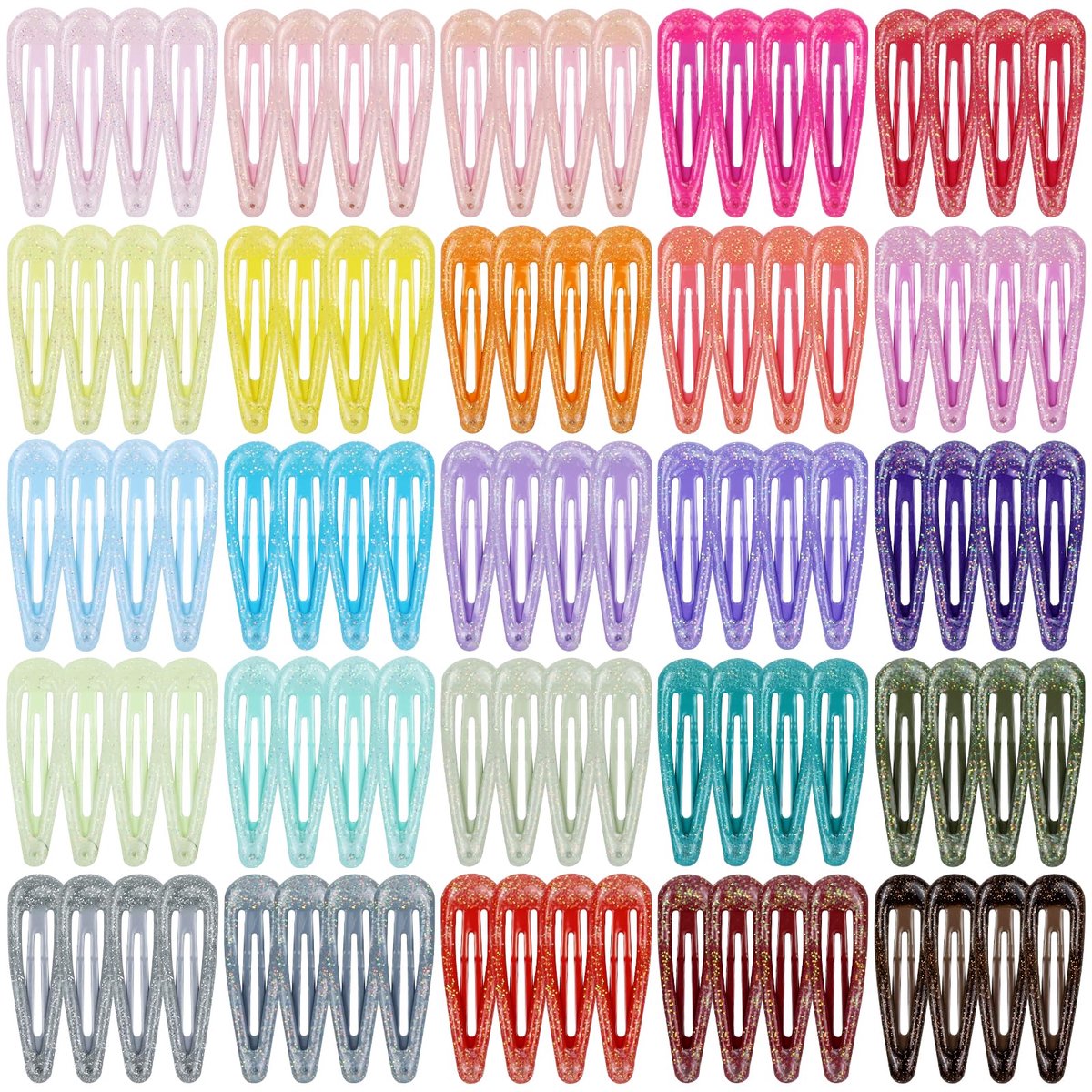 100 stuks in 25 Snoep Kleuren 5 cm / 2" Glitter Metalen Snap Haarclips Anti-slip Haarspeldjes Bang Houders voor Baby Meisjes, Peuters, Kinderen, Tieners