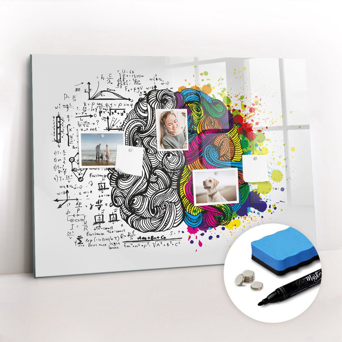 Tulup Whitebord - Medische hersenabstractie - 100 x 70 cm - Veelkleurig Magneetbord Keuken - Gratis 5 Sterke Magneten + Whiteboard Marker & Wisser - Scandinavisch Design Bord - Memobord Glas - Notitiebord Werkplek