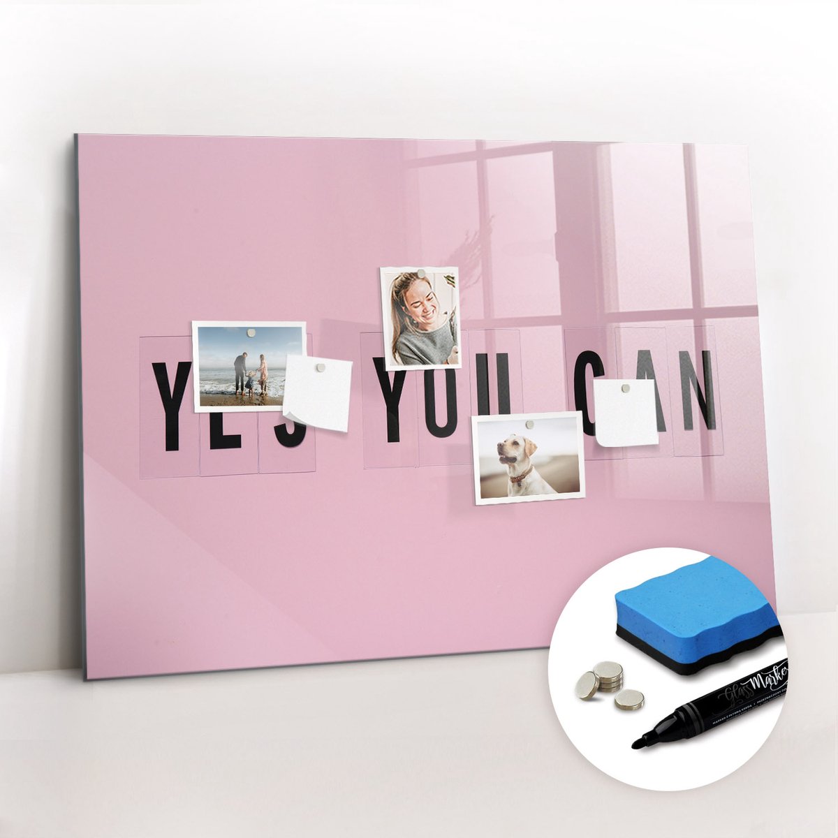 Tulup Whitebord - Ja, dat kan. - 100 x 70 cm - Roze Magnet Board - Gratis 5 Sterke Magneten + Whiteboard Marker & Wisser - Minimalistisch Prikbord - Memobord Magnetisch - Planning Muur