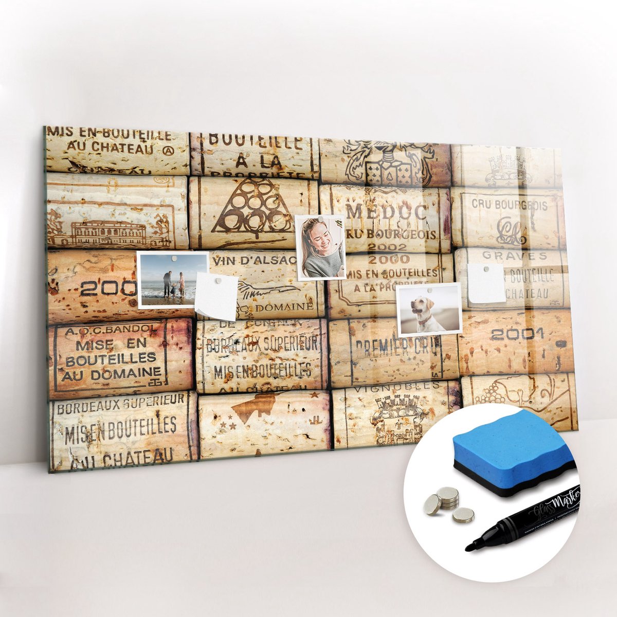 Tulup Whitebord - Wijnkurken - 120 x 60 cm - Bruin Magnetisch Memobord - Gratis 5 Sterke Magneten + Whiteboard Marker & Wisser - Decoratief Magnetisch Bord - Memobord Glas - Productiviteit Tools