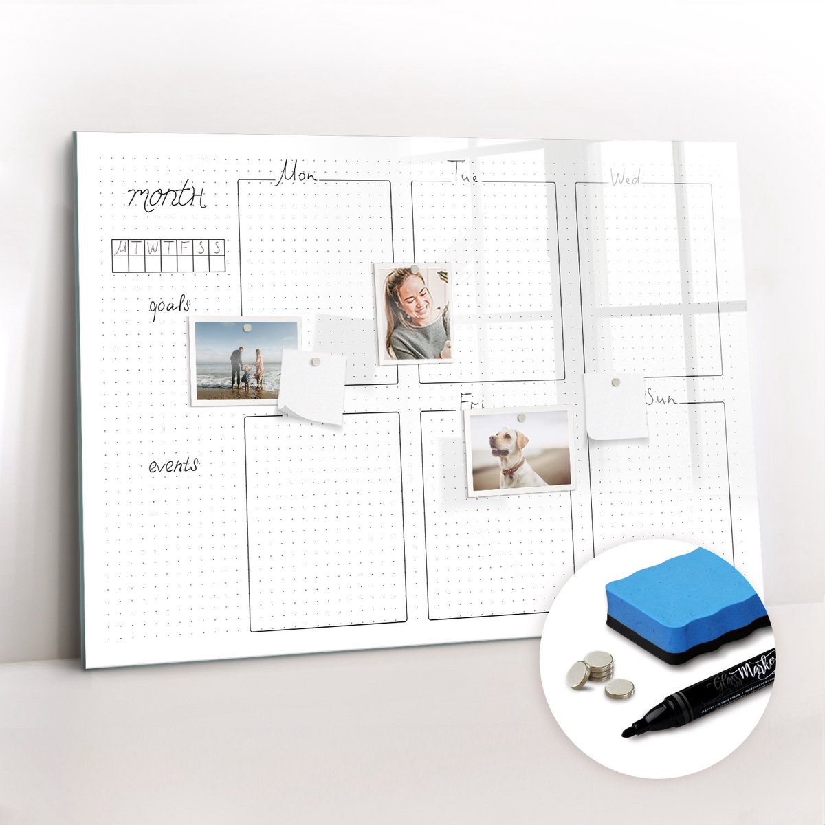 Tulup Whitebord - Klassiek weekplan - 100 x 70 cm - Wit Magnetisch Memobord - Gratis 5 Sterke Magneten + Whiteboard Marker & Wisser - Industrieel Wandbord - Memobord Magnetisch - Ideeënbord Thuiswerkplek