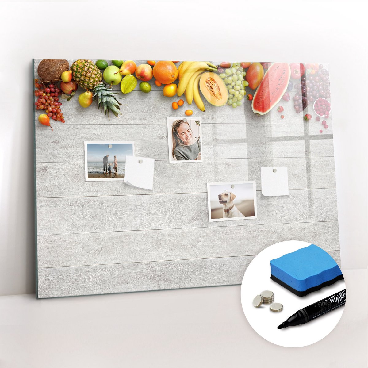 Tulup Whitebord - Fruit op tafel - 100 x 70 cm - Veelkleurig Magnetisch Bord - Gratis 5 Sterke Magneten + Whiteboard Marker & Wisser - Moderne Wanddecoratie - Foto Magneetbord - Planning Muur