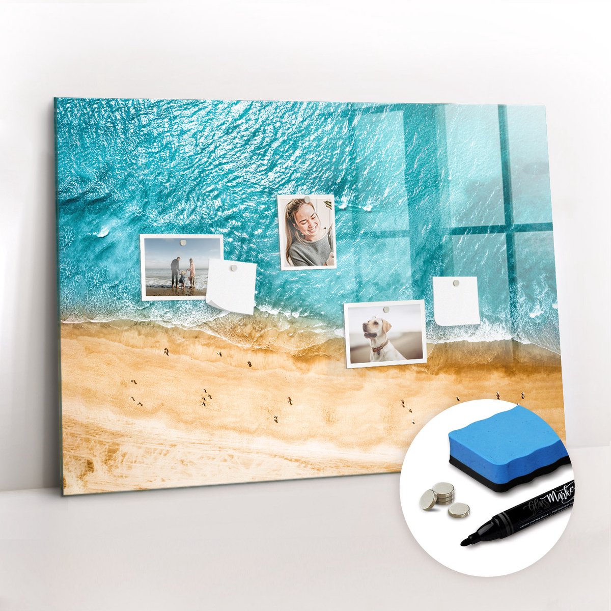 Tulup Whitebord - Mensen die op het strand wonen - 100 x 70 cm - Veelkleurig Magnetisch Wandbord - Gratis 5 Sterke Magneten + Whiteboard Marker & Wisser - Stylish Memo Board - Memo Bord - Organiseer Je Bureau