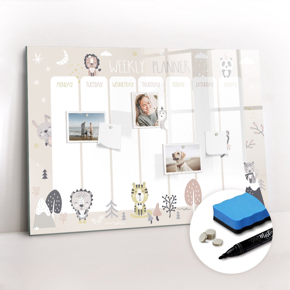 Tulup Whitebord - Weekplan voor school - 100 x 70 cm - Veelkleurig Magneetbord Keuken - Gratis 5 Sterke Magneten + Whiteboard Marker & Wisser - Industrieel Wandbord - Magneetbord Keuken - Inspiratiebord Kantoor