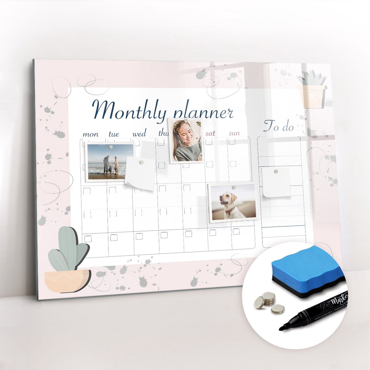 Tulup Whitebord - Maandplanner - 100 x 70 cm - Wit Foto Magneetbord - Gratis 5 Sterke Magneten + Whiteboard Marker & Wisser - Wanddecoratie Kantoor - Magneetbord Rechthoekig - Inspiratiebord Kantoor