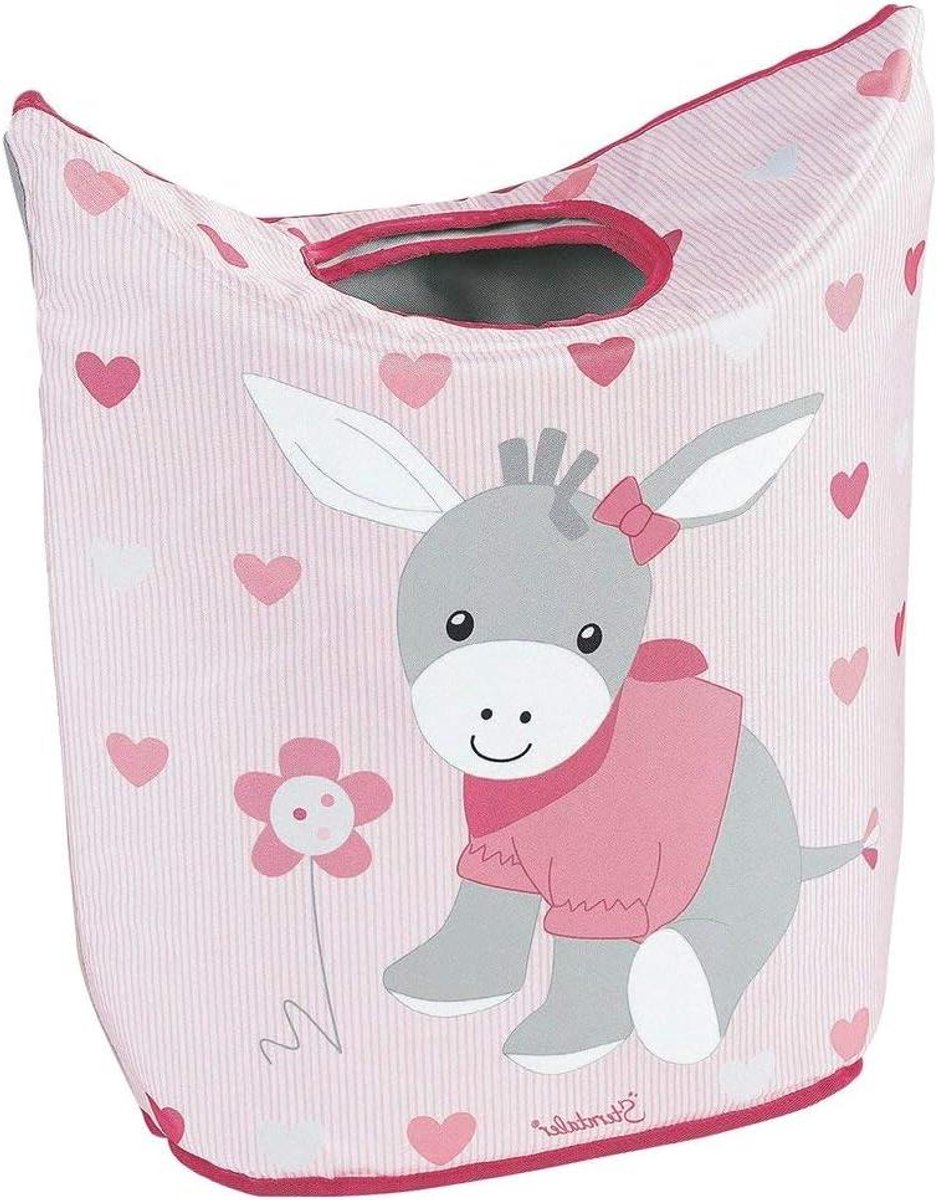Wasmand Ezel - Wasverzamelmand - Vuile Was Opslag - Kindvriendelijk Motief - 71 x 58 cm - Roze Grijs