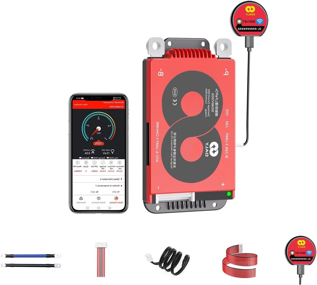 Smart Batterij Beheer - Accu Bescherming - Energie Opslag - Draadloze Monitoring - 48 Volt 60A - Zwart