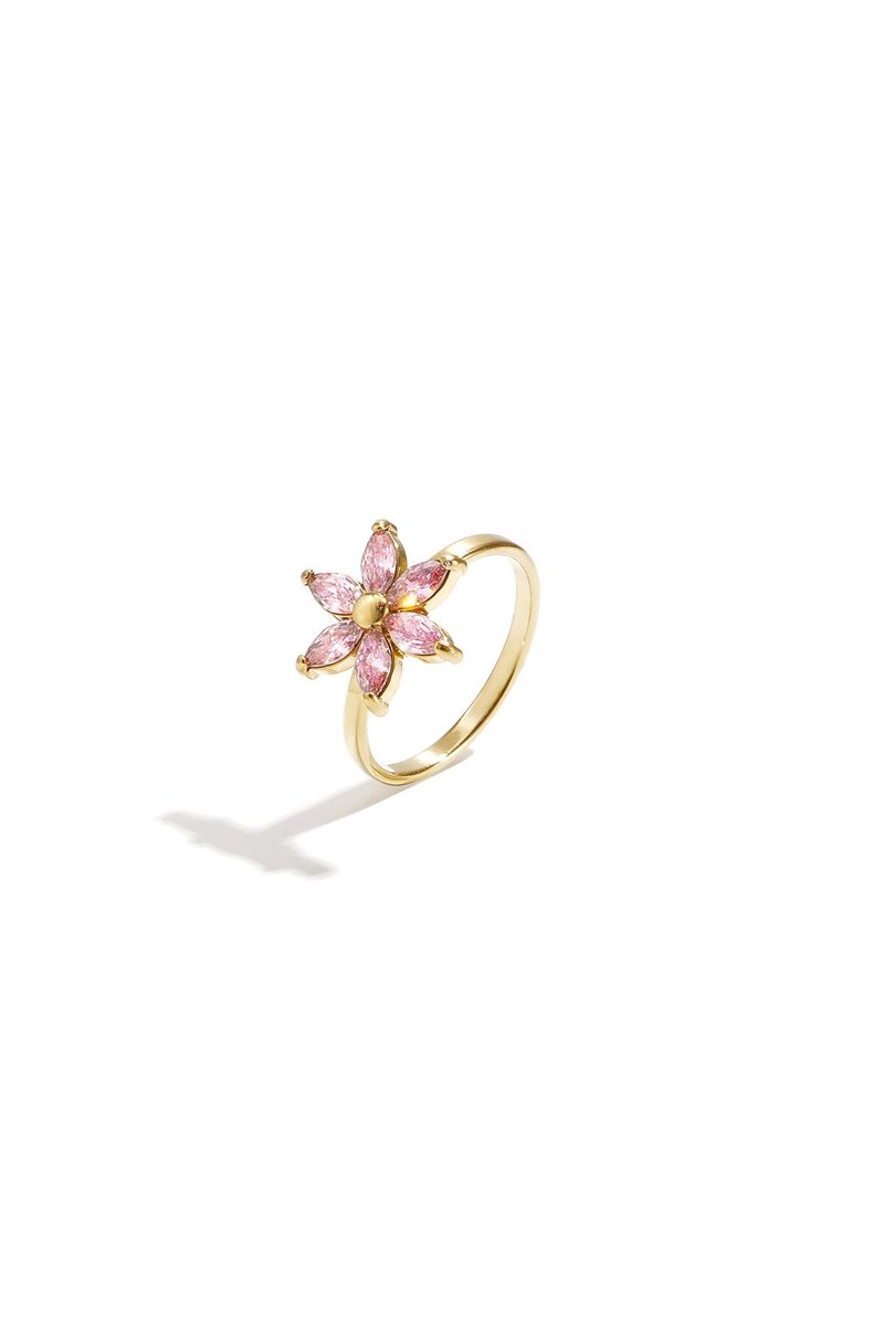 Ring met strass bloem - Roze - 16