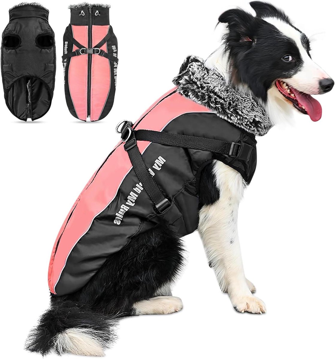 Hondenjas Waterdicht - Honden winterjas Warm vest - Hond Warm Houden - Met Harnas - Roze - Roze