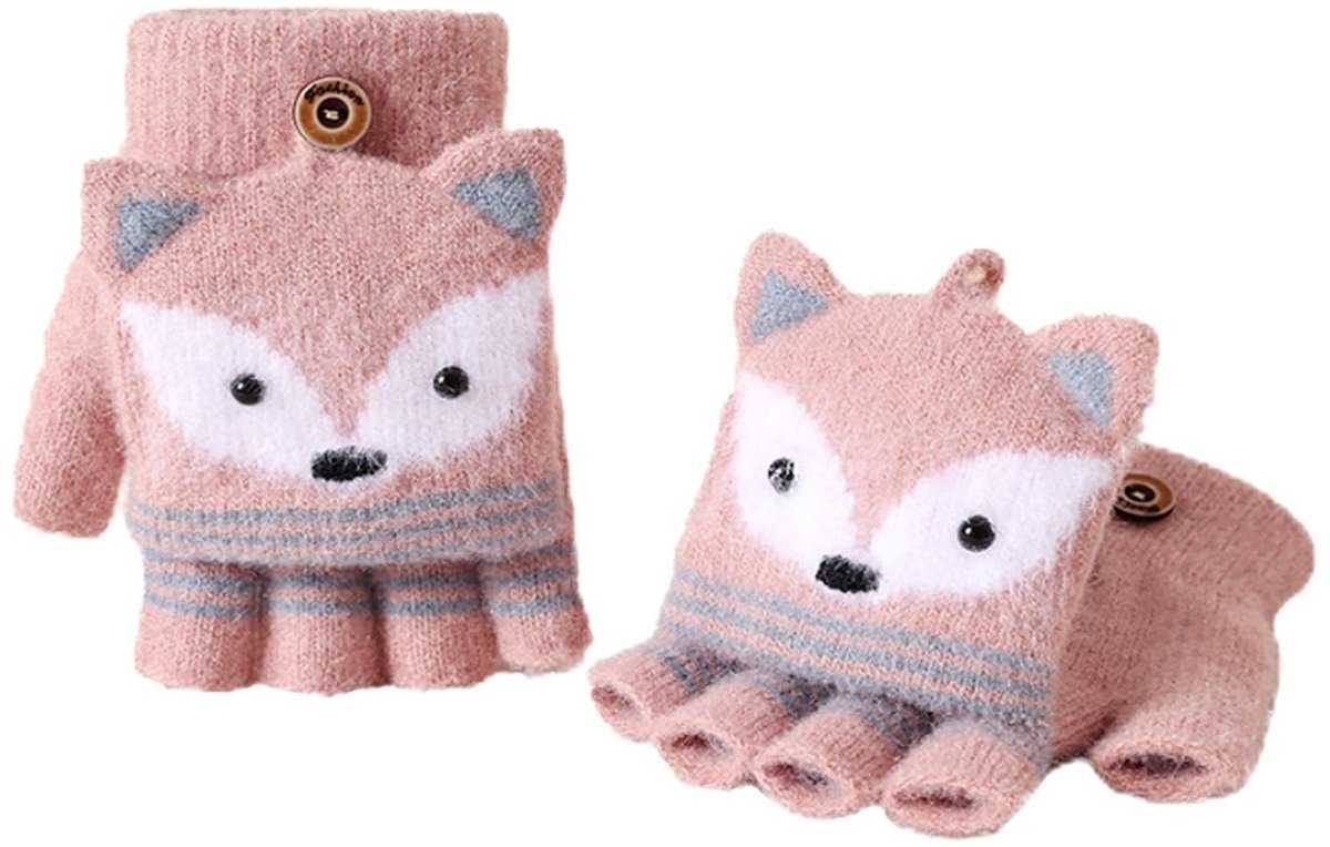 Vingerloze handschoenen voor kinderen, winterhandschoenen met knoop, gebreide wanten, kinderhandschoenen, zachte gebreide voering en elastische schattige cartoon, voor 7-10 jaar oud, jongens en
