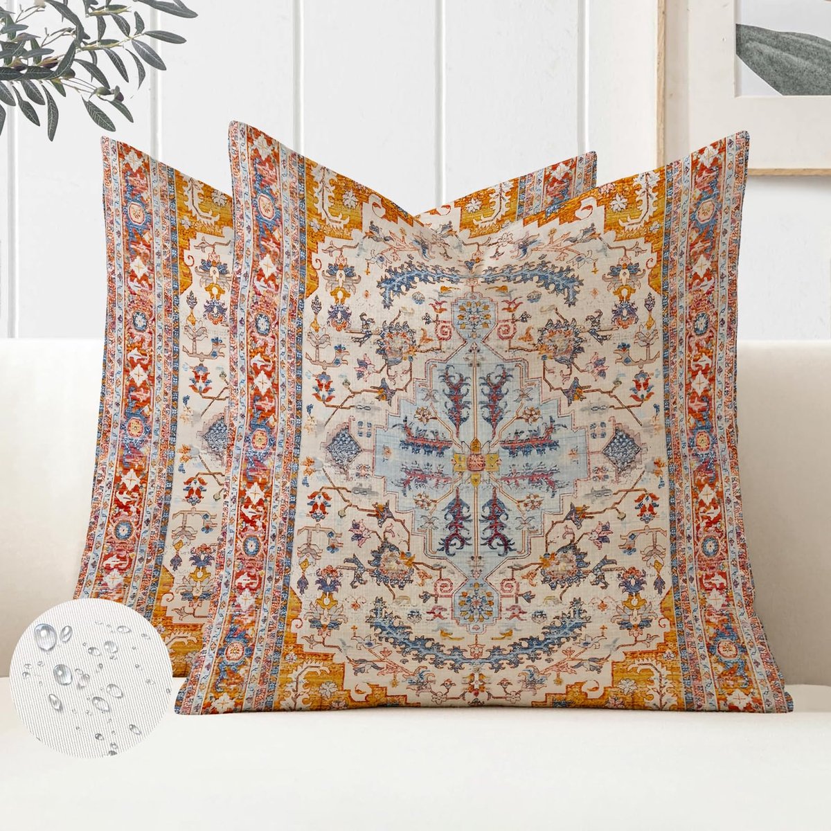 Set van 2 kussenslopen, 50 x 50 cm, waterdicht, boho, Oosterse decoratie, vintage kussenhoezen, sierkussen, overtrek, kussen voor bankkussens, outdoor, patio, tuin, bank, boerderij