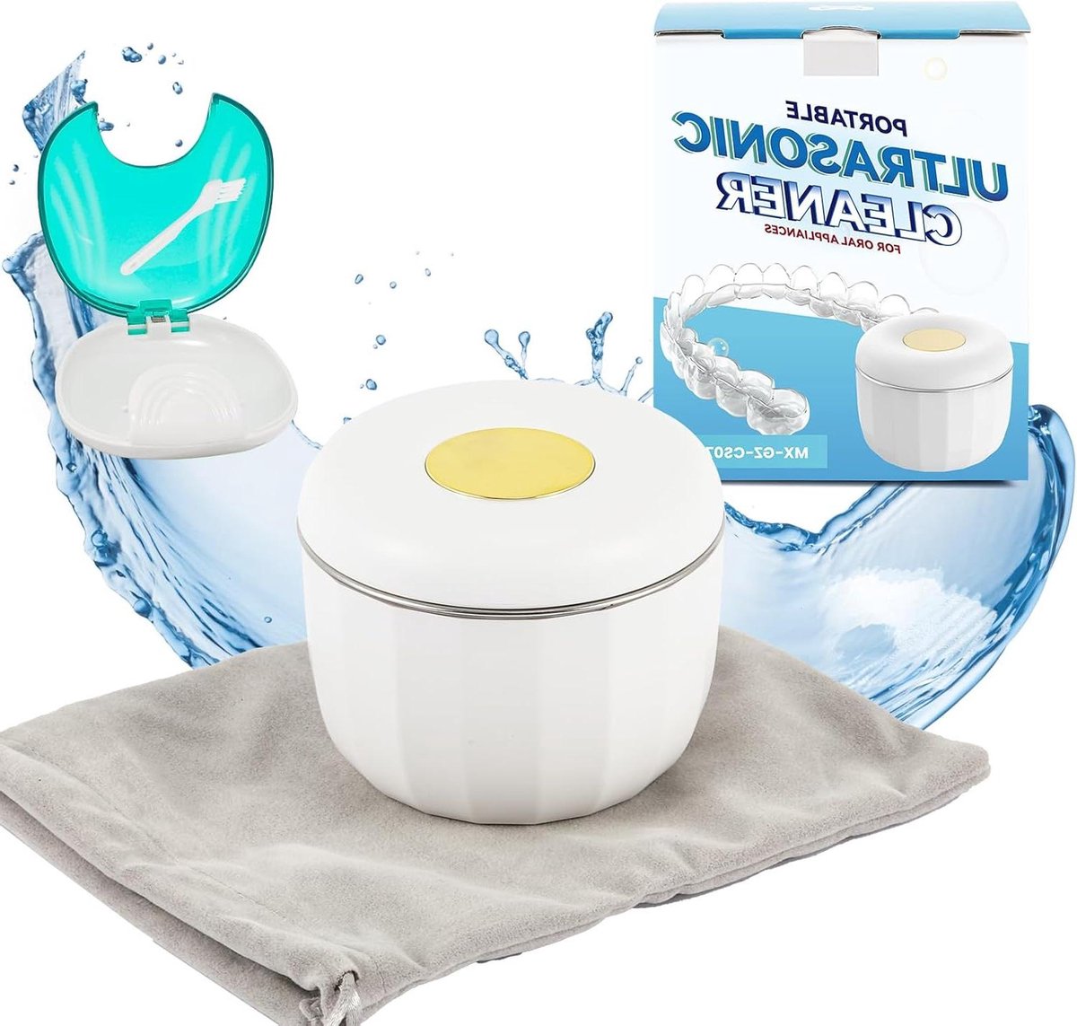 Ultrasone Tandenbeugelreiniger - Reinigingsapparaat Beugel - Hygiënisch Houden - Mini Pompoen Ontwerp - 80ml Tank - Wit