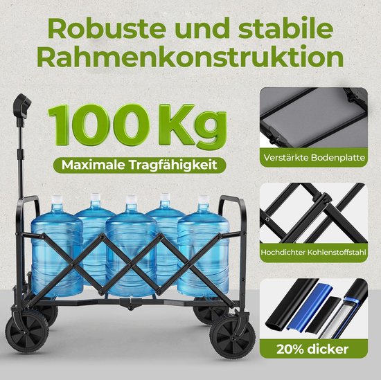 STILVORA Tuinkar - Opvouwbaar 100 Liter 100 Kg - 74 x 46 x 96,5 cm - Staal En 600D Oxford - Zwart - Met Verstelbare Greep En Zwenkwielen — afbeelding 5