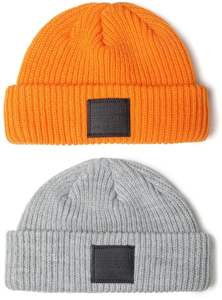 Minoti geribbelde muts jongens 2-pack - oranje en grijs met merkpatch