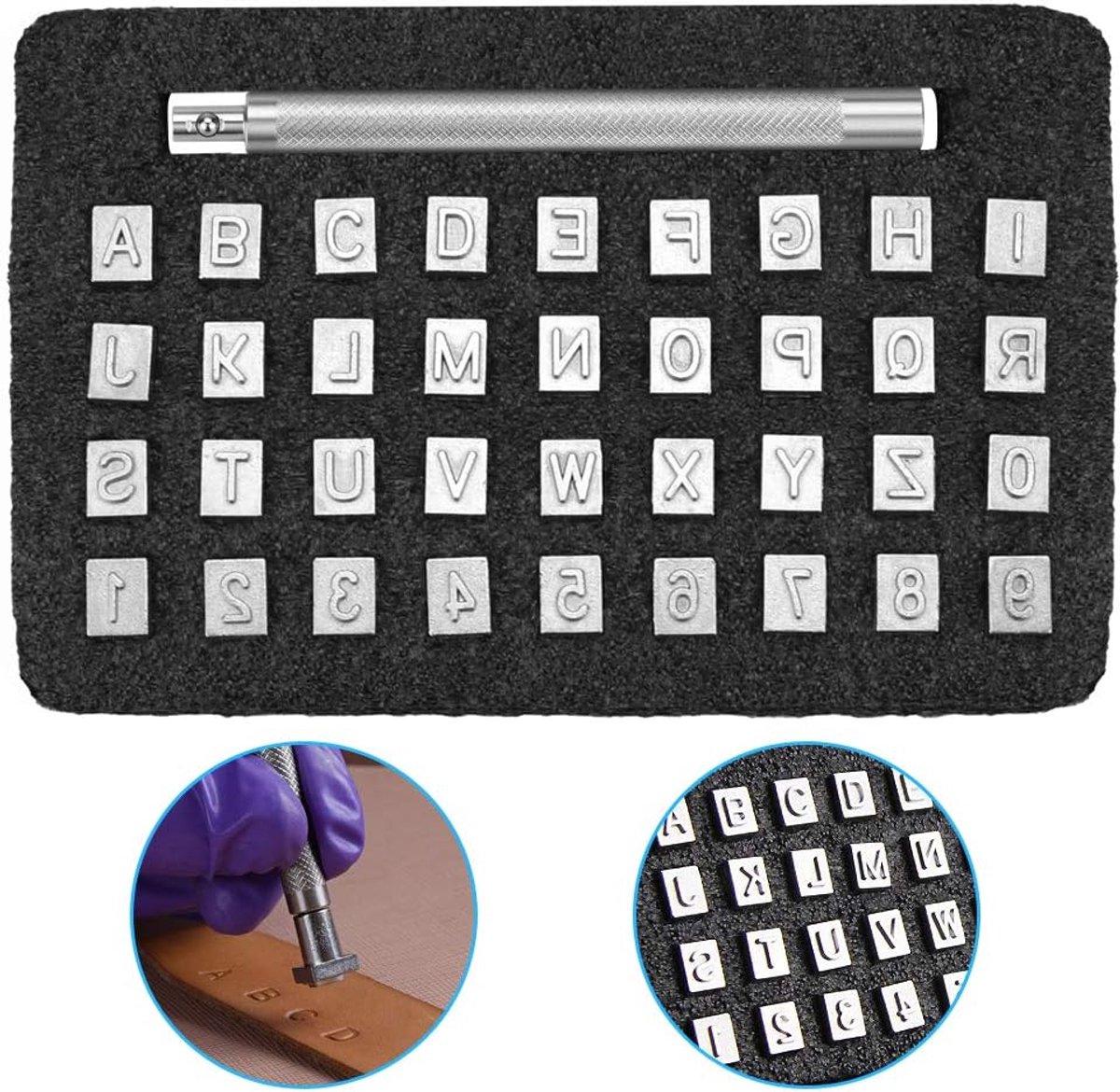 37 Pcs Nummer En Brief Stempel Punch Set Klei Stempels Lederen Craft I Metalen Staal Punch Gereedschap 6Mm 26 Letters Alfabet 10 Cijfers Lederbewerking Zadel Maken Gereedschap Voor Diy