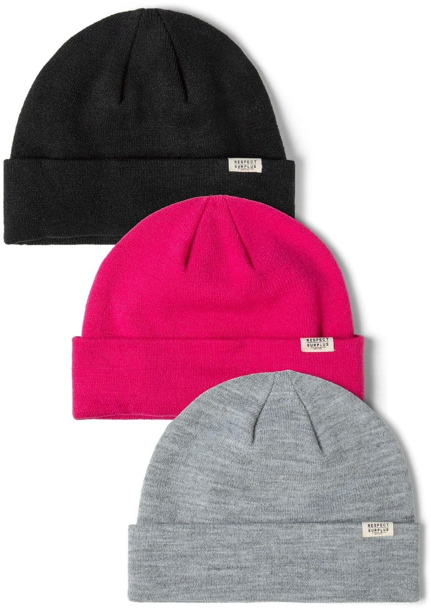 Minoti Mutsen Set 3 Stuks Ribstof Zwart - Meisjes Beanie met Omslag Comfortabel