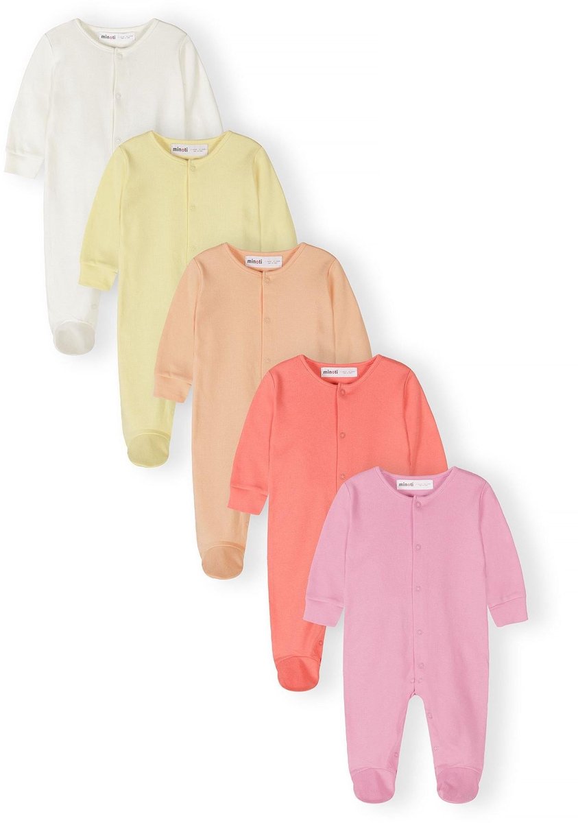 Minoti rompertje 5-pack meisjes baby onesie met voetjes - lange mouw