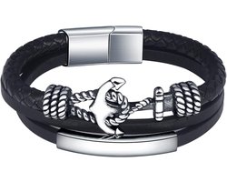 feilok Anker Armband voor Man Echt Leer Vrouwen Unisex Manchet Wrap Armband Zwarte Sluiting Touw Polsband