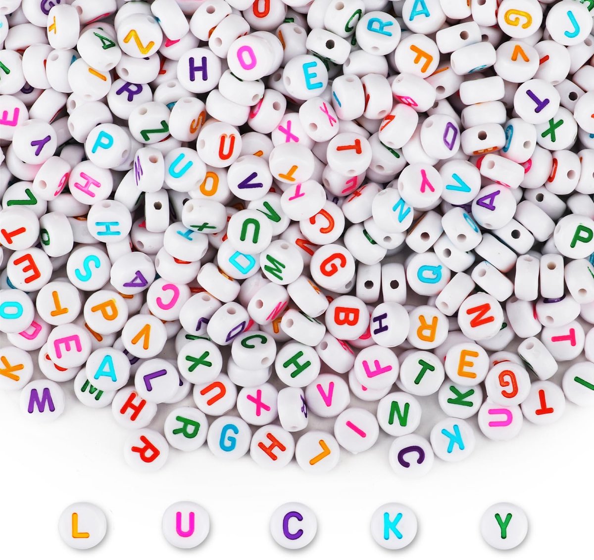 Letterkralen om te rijgen, ronde acrylkralen met letters, alfabet, 4 x 7 mm, voor doe-het-zelf sieraden, armbanden, halskettingen, ornamenten, wit