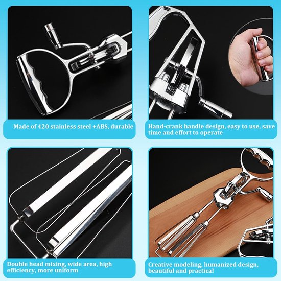 Handmixer met Slagroomgarde - Rotary Klopper - Beslag Mixen - Dubbele Kop - 31 cm - Zilverkleurig — afbeelding 5