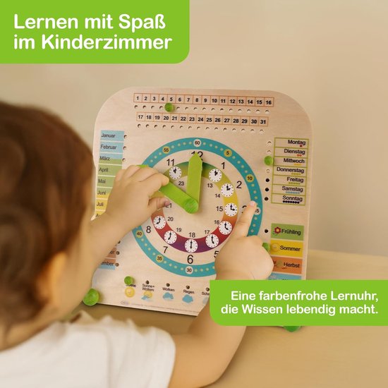 Houten Leerklok - Kinderhorloge Seizoenen - Tijd Leren - Gemaakt van Inheems Hout - 25 x 25 cm - Multicolor — afbeelding 5