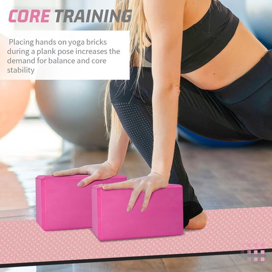 Yogablokken Set - Oefenblokken Yoga - Balans Verbeteren - Antislip EVA Schuim - 23 x 17 x 7.7 cm - Magenta — afbeelding 2