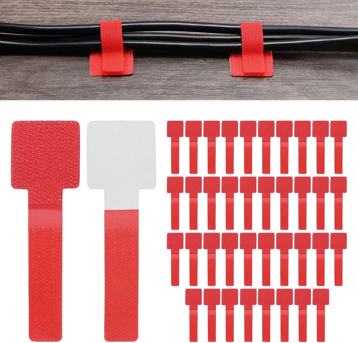 40 Rode Kabelbinders met Klittenband - 9 × 2,8 cm - Gemakkelijk te gebruiken - Verbeterde kleeflaag - Geschikt voor kabelbeheer op bureaus, in huis, aan de muur of op kantoor