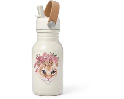 Elodie Water Bottle - Waterfles kinderen - Drinkfles met rietje - Drinkbeker - rvs drinkfles 350ml - Rosy Bow Leo