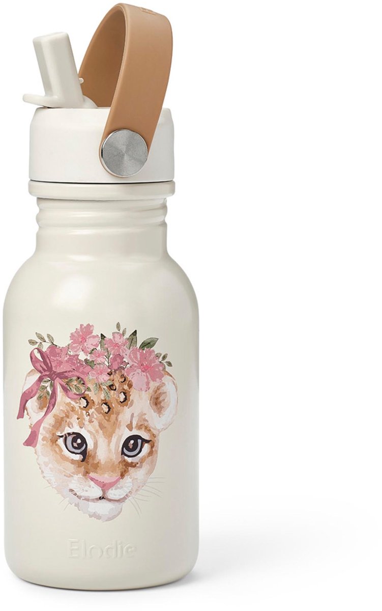 Elodie Water Bottle - Waterfles kinderen - Drinkfles met rietje - Drinkbeker - rvs drinkfles 350ml - Rosy Bow Leo