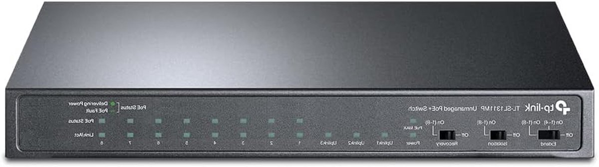 PoE+ Switch - Netwerk Hub - Apparaten Voeden - 124W Totaal Budget - 8 Poorten - Zwart