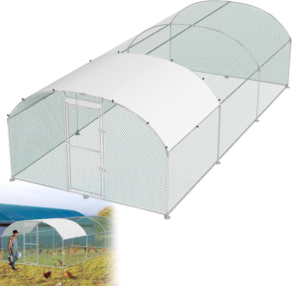 Kippenhok met Voliere - Kippenkooi Buitenren - Dieren Verblijf - Afsluitbaar UV-bestendig Dak - 300 x 600 x 185 cm