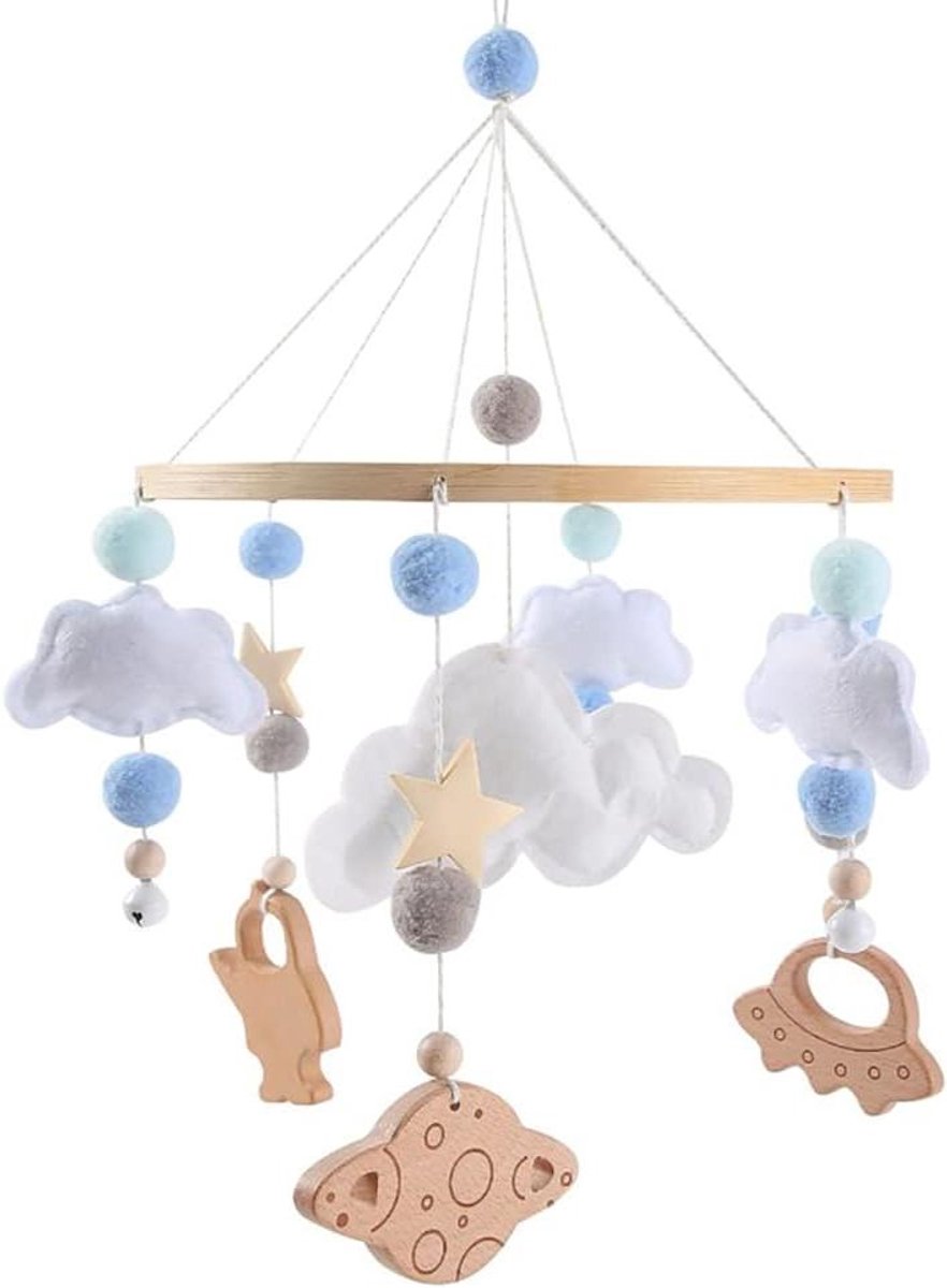 Babybed Mobiel - Wieg Mobiel Windgong - Babykamer Decoratie - Vilten Ballen Sterren - 32cmx47cm - Meerdere Kleuren