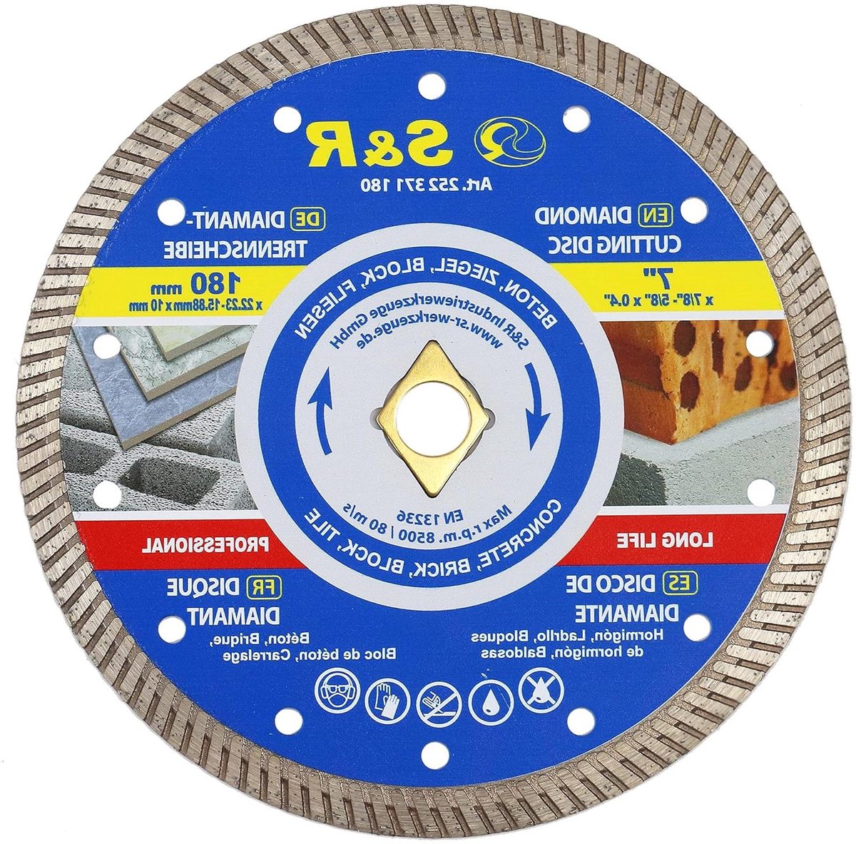 Diamantzaagblad - Turboslijpschijf - Stenen Zagen - Krachtige Turborand - 180 mm - Zilver