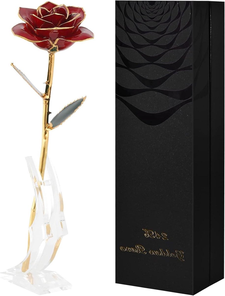 Eeuwige Roos - Gouden Bloem - Romantisch Cadeau - Echt Bewaard - 35 cm - Rood