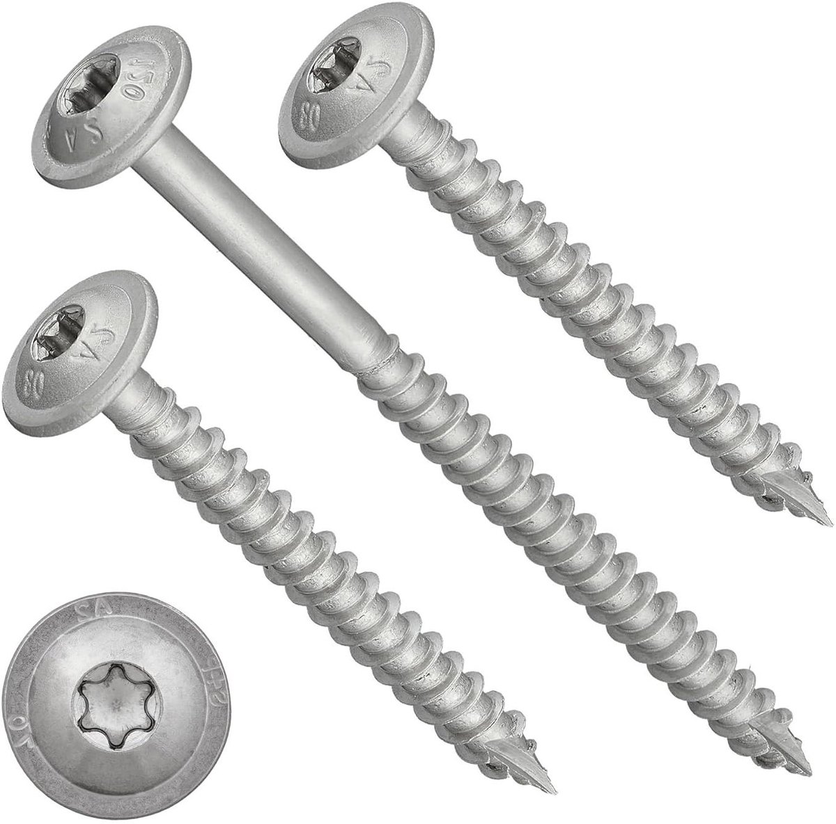 Bordenkopschroeven Roestvrij Staal - Houtbouwschroeven Constructieschroeven - Houtverbindingen Maken - Versterkte Kop Snijpunt - 6 x 60 mm - Zilverkleurig