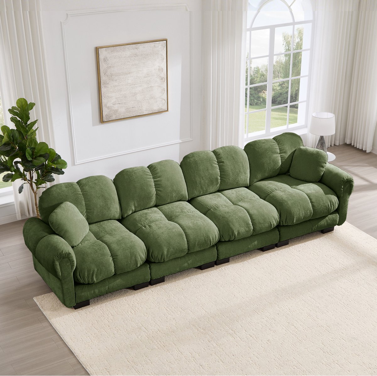 Modulaire Hoekbank 4 Zits Groen – Gestikt Zitvlak Met Zachte Steun – Voor Woonkamer En Lounge – Chenille Stof – Groen
