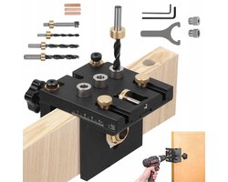 boormal met positioneringsclip - Positioneermal voor hout - 3-in-1 - ponsgereedschap - boorbits 6/8/10/15 mm - instelbare klem - voor houtbewerking en thuisreparatie