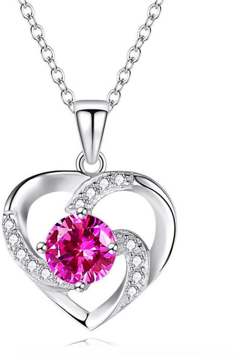 KETTING DAMES HART ROSE GOUD GEBOORTESTEEN HANGER KETTING DAMES SIERADEN MET 5A ZIRCONIA VERJAARDAG VOOR HAAR (ROSE ROS), Sterling Zilver, Rose Goud