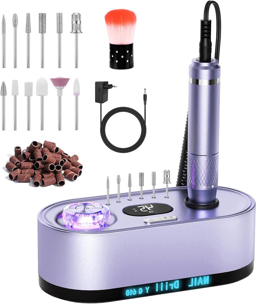 Elektrische nagelfrees - Nagelboor set - Nagels modelleren - Draadloos en oplaadbaar - 45.000 RPM - Lila