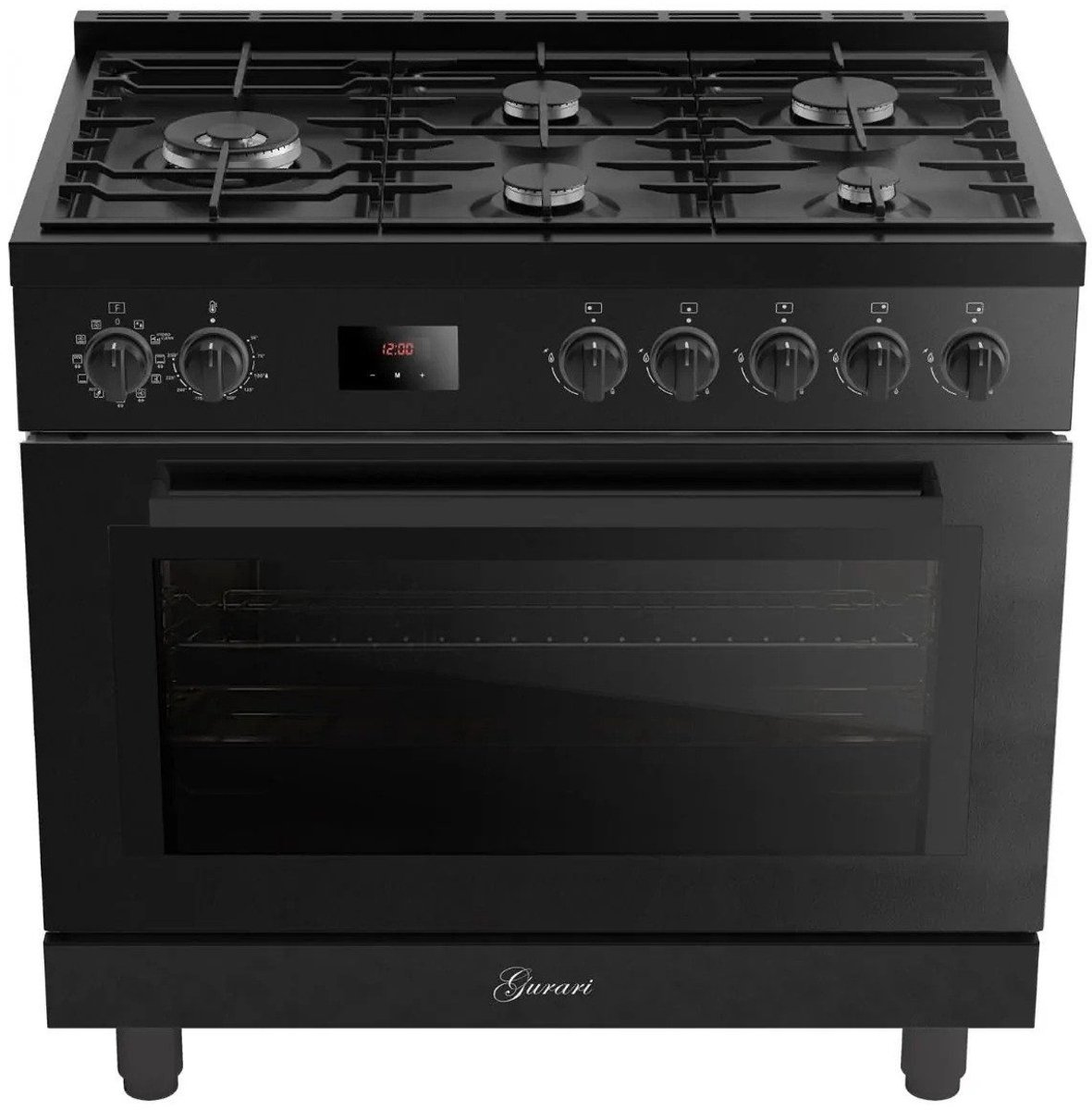 Gas-Elektro-Standfornuis GURARI GCH E 818 BL Zwart, 90 cm 126 L Aardgas Fl.Gas 4 Kw WOK, Zelfreinigend