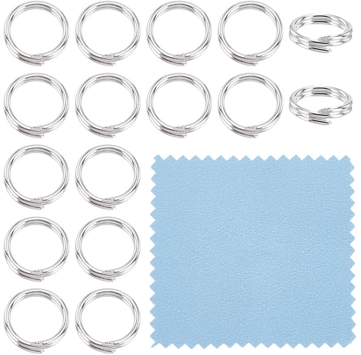 16 Stks 925 Sterling Zilver Split Springring met Polijstdoek 6mm Open Loop Ringen Dubbele Loops Jump Ringen Sieraden Maken Ring voor Vrouwen DIY Sieraden Maken Ambachten