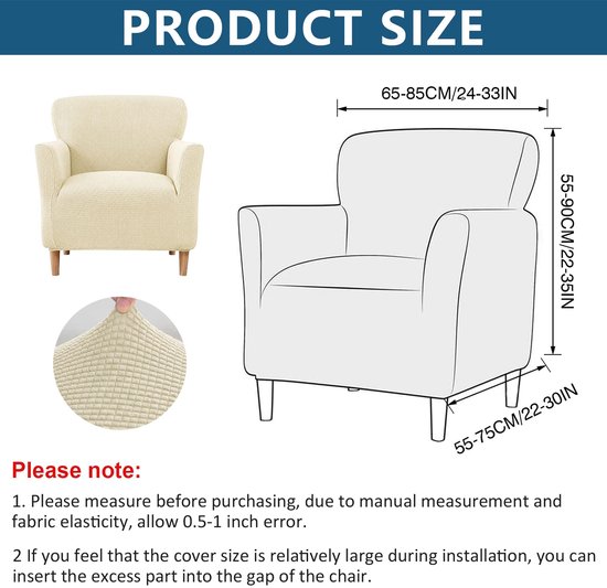 Stoelhoes met armleuningen, stretch, elastische stoelhoes van jacquard-gebreide stof, universele stoelhoes voor oorfauteuil en clubstoel, wasbaar, bescherming tegen vlekken en slijtage (lichtgeel) — afbeelding 5