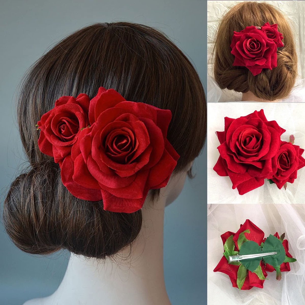 Haarspelden voor dames, roze, voor bruid, bruiloft, Valentijnsdag | Voor de bruid, Valentijnsdag, haarsieraad, kleur rood/bordeaux, voor dames