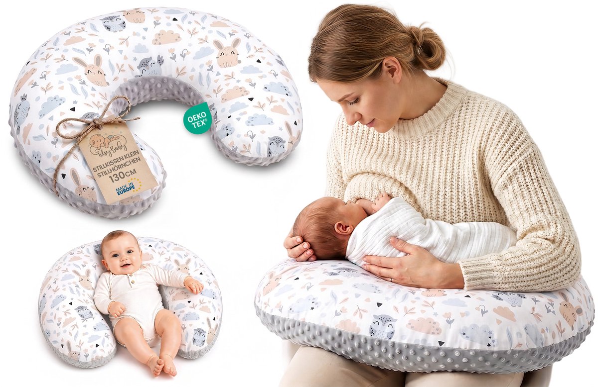 Voedingskussen baby 130 cm C-vorm borstvoedingskussen Nursing Pillow – afneembare Minky hoes ergonomisch wasbaar pasgeboren zacht ademend – OEKO-TEX gecertificeerd Uilen Grijs B