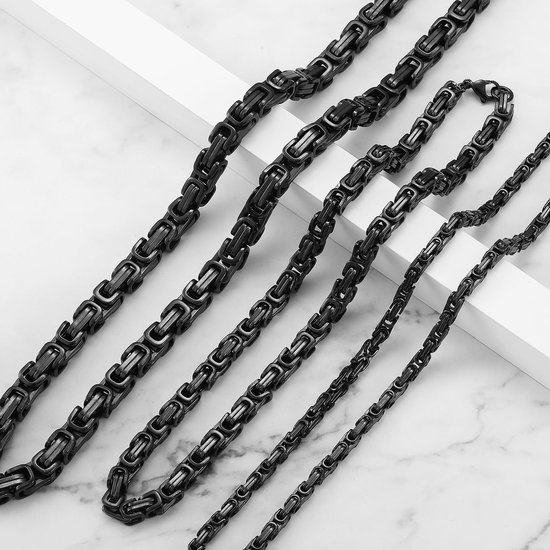 Koningsketting voor heren, Vikingketting, Byzantijnse schakelketting van roestvrij staal, zilver/zwart/goud, 50-70 cm — afbeelding 5